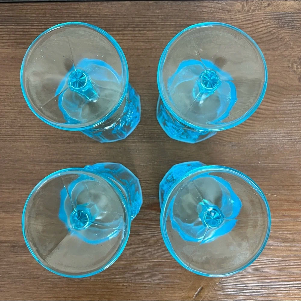 WESTMORELAND Vintage Paneled Grape Blue Opalescent Water Goblets - Set of 4